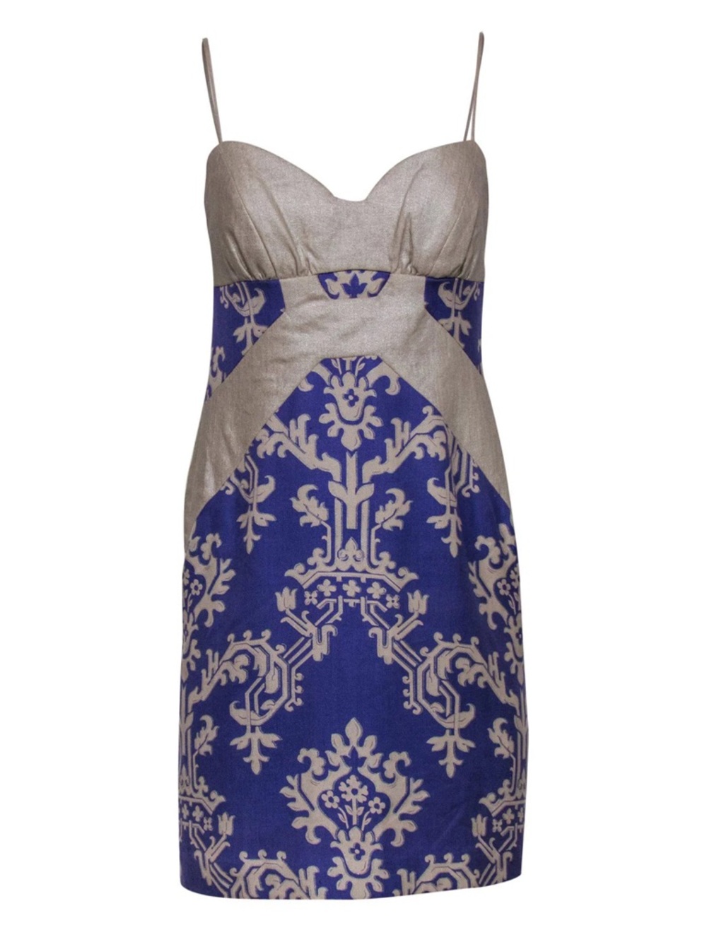 Nicole Miller Periwinkle and Tan Bodycon Spaghetti Strap Dress